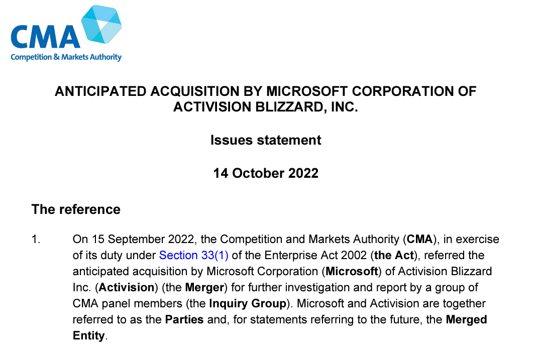 Microsoft Activision CMA