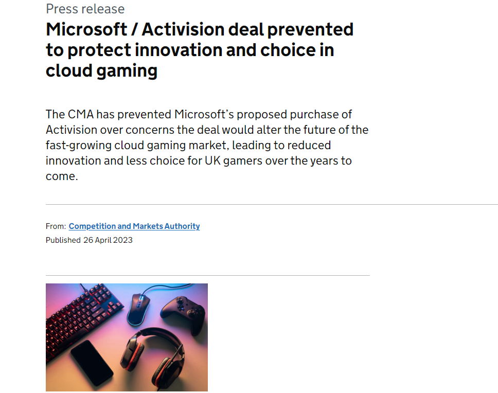 U.K. Blocks Microsoft Purchase of Activision Blizzard